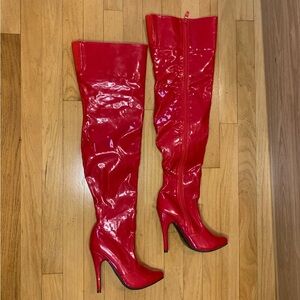 Ellie Thigh High Red High Heel Boots - Size 7